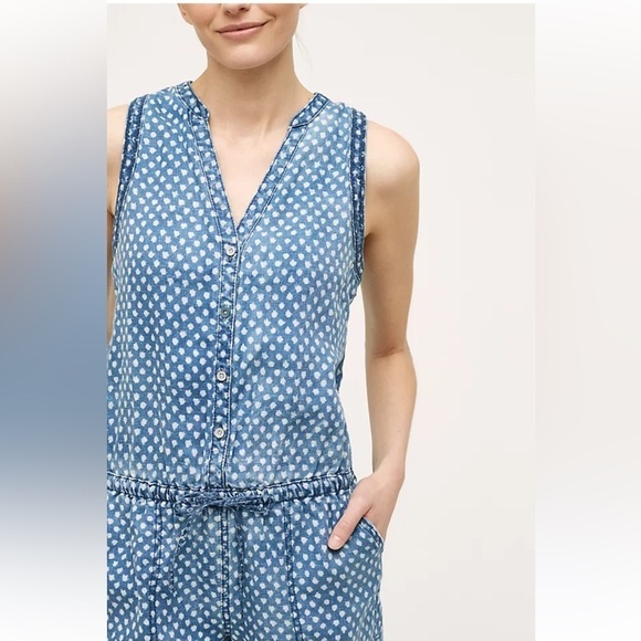 Anthropologie Hei Hei Dottie Chambray linen romper size S - Picture 1 of 9